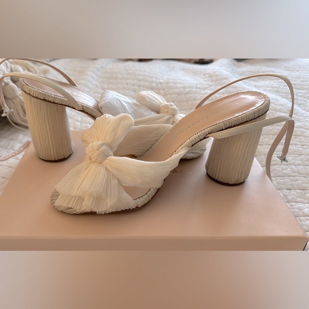 Loeffler Randall Camellia Pleated Bow Heel in Vegan Pearl